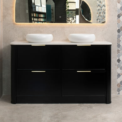 Tura Shaker 1500mm Curved Floorstanding Vanity Cabinet, Matte Black