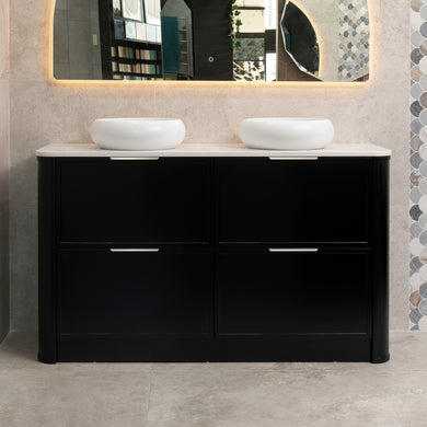 Tura Shaker 1500mm Curved Floorstanding Vanity Cabinet, Matte Black