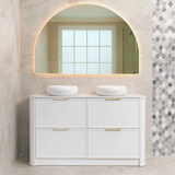 Tura Shaker 1500mm Curved Floorstanding Vanity Cabinet, Matte White
