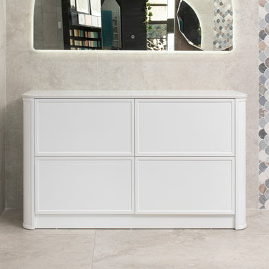 Tura Shaker 1500mm Curved Floorstanding Vanity Cabinet, Matte White