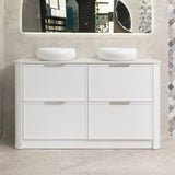 Tura Shaker 1500mm Curved Floorstanding Vanity Cabinet, Matte White