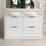 Tura Shaker 1500mm Curved Floorstanding Vanity Cabinet, Matte White