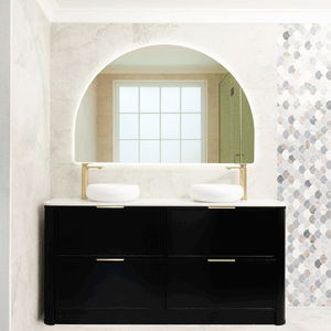 Tura Shaker 1800mm Curved Floorstanding Vanity Cabinet, Matte Black