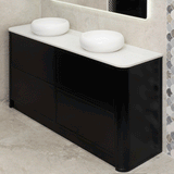 Tura Shaker 1800mm Curved Floorstanding Vanity Cabinet, Matte Black