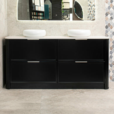 Tura Shaker 1800mm Curved Floorstanding Vanity Cabinet, Matte Black
