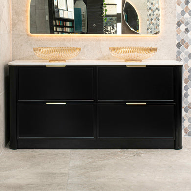 Tura Shaker 1800mm Curved Floorstanding Vanity Cabinet, Matte Black