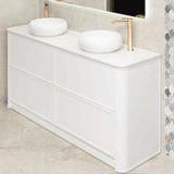 Tura Shaker 1800mm Curved Floorstanding Vanity Cabinet, Matte White