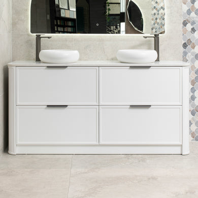 Tura Shaker 1800mm Curved Floorstanding Vanity Cabinet, Matte White