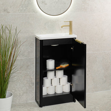 Tura Shaker Petite 500mm Curved Floorstanding Slim Vanity Cabinet, Matte Black