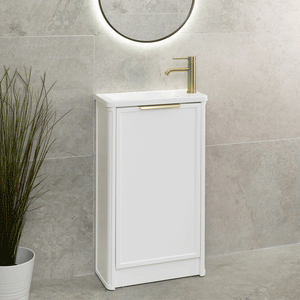 Tura Shaker Petite 500mm Curved Floorstanding Slim Vanity Cabinet, Matte White