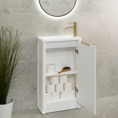 Tura Shaker Petite 500mm Curved Floorstanding Slim Vanity Cabinet, Matte White