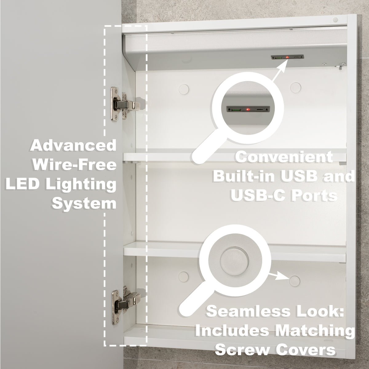 Retti Rectangular 600mm x 750mm Frontlit LED Mirrored Shaving Cabinet ...
