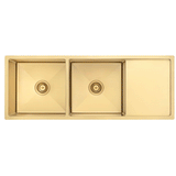 Retto II 1190mm x 450mm x 230mm Stainless Steel Double Sink with Drainer, Brushed Brass Gold
