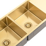 Retto II 1190mm x 450mm x 230mm Stainless Steel Double Sink with Drainer, Brushed Brass Gold
