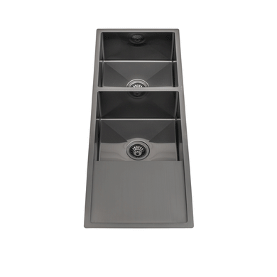 Retto II 1190mm x 450mm x 230mm Stainless Steel Double Sink with Drainer, Brushed Gunmetal Black