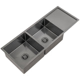 Retto II 1190mm x 450mm x 230mm Stainless Steel Double Sink with Drainer, Brushed Gunmetal Black