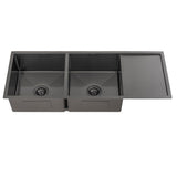 Retto II 1190mm x 450mm x 230mm Stainless Steel Double Sink with Drainer, Brushed Gunmetal Black