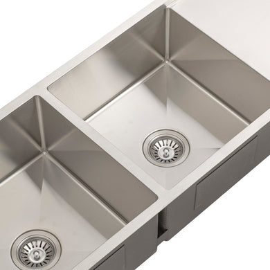 Retto II 1190mm x 450mm x 230mm Stainless Steel Double Sink with Drainer, Brushed SS Nickel