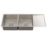 Retto II 1190mm x 450mm x 230mm Stainless Steel Double Sink with Drainer, Brushed SS Nickel