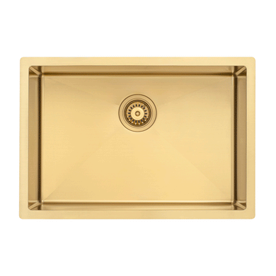 Retto II 650mm x 450mm x 230mm Stainless Steel Sink, Brushed Brass Gold