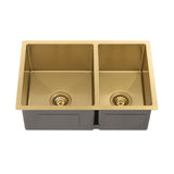 Retto II 675mm x 450mm x 230mm Stainless Steel Double Sink, Brushed Brass Gold