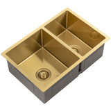 Retto II 675mm x 450mm x 230mm Stainless Steel Double Sink, Brushed Brass Gold