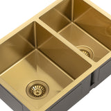 Retto II 675mm x 450mm x 230mm Stainless Steel Double Sink, Brushed Brass Gold