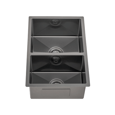Retto II 675mm x 450mm x 230mm Stainless Steel Double Sink, Brushed Gunmetal Black