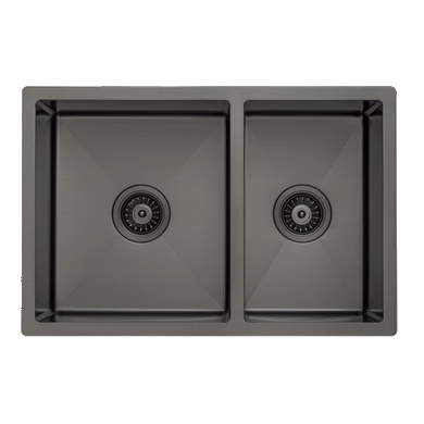 Retto II 675mm x 450mm x 230mm Stainless Steel Double Sink, Brushed Gunmetal Black
