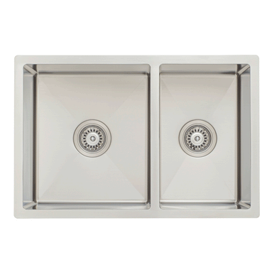 Retto II 675mm x 450mm x 230mm Stainless Steel Double Sink, Brushed SS Nickel
