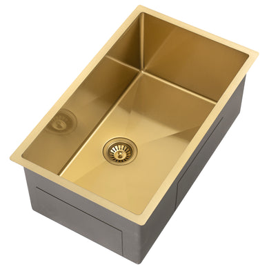 Retto II 750mm x 450mm x 300mm Extra Height Stainless Steel Sink, Brushed Brass Gold