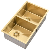 Retto II 775mm x 450mm x 230mm Stainless Steel Double Sink, Brushed Brass Gold
