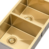 Retto II 775mm x 450mm x 230mm Stainless Steel Double Sink, Brushed Brass Gold
