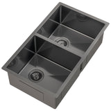 Retto II 775mm x 450mm x 230mm Stainless Steel Double Sink, Brushed Gunmetal Black