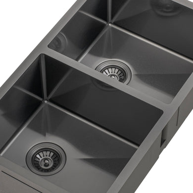 Retto II 775mm x 450mm x 230mm Stainless Steel Double Sink, Brushed Gunmetal Black