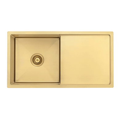 Retto II 850mm x 450mm x 230mm Stainless Steel Sink with Drainer, Brushed Brass Gold