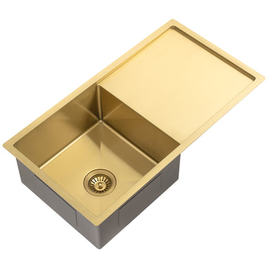 Retto II 850mm x 450mm x 230mm Stainless Steel Sink with Drainer, Brushed Brass Gold