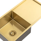 Retto II 850mm x 450mm x 230mm Stainless Steel Sink with Drainer, Brushed Brass Gold