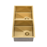 Retto II 875mm x 450mm x 230mm Stainless Steel Double Sink, Brushed Brass Gold