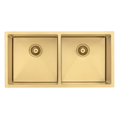 Retto II 875mm x 450mm x 230mm Stainless Steel Double Sink, Brushed Brass Gold
