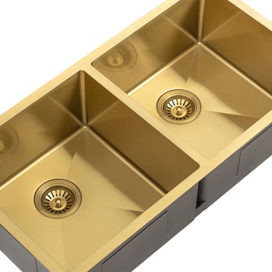 Retto II 875mm x 450mm x 230mm Stainless Steel Double Sink, Brushed Brass Gold