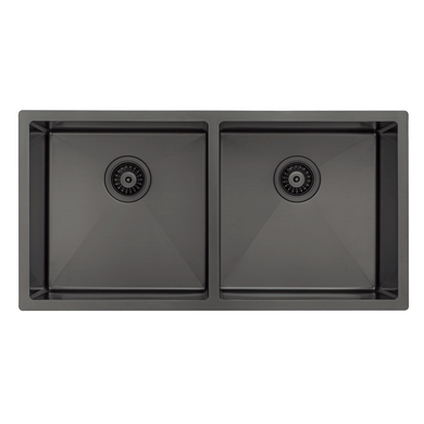 Retto II 875mm x 450mm x 230mm Stainless Steel Double Sink, Brushed Gunmetal Black