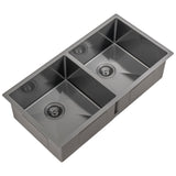 Retto II 875mm x 450mm x 230mm Stainless Steel Double Sink, Brushed Gunmetal Black
