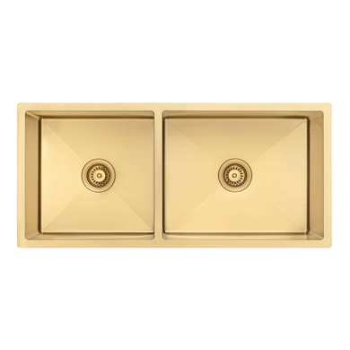 Retto II 975mm x 450mm x 230mm Stainless Steel Double Sink, Brushed Brass Gold