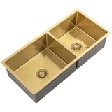 Retto II 975mm x 450mm x 230mm Stainless Steel Double Sink, Brushed Brass Gold