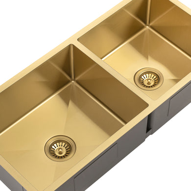 Retto II 975mm x 450mm x 230mm Stainless Steel Double Sink, Brushed Brass Gold