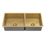 Retto II 975mm x 450mm x 230mm Stainless Steel Double Sink, Brushed Brass Gold