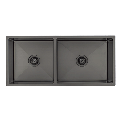 Retto II 975mm x 450mm x 230mm Stainless Steel Double Sink, Brushed Gunmetal Black