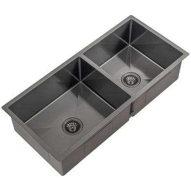Retto II 975mm x 450mm x 230mm Stainless Steel Double Sink, Brushed Gunmetal Black
