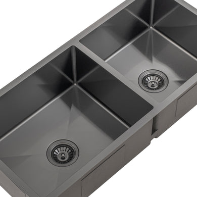 Retto II 975mm x 450mm x 230mm Stainless Steel Double Sink, Brushed Gunmetal Black